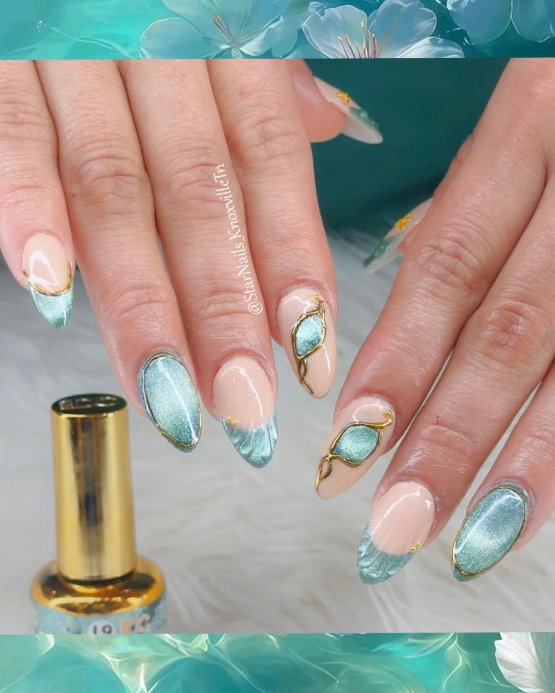 Colorful custom nail art done at Star Nails